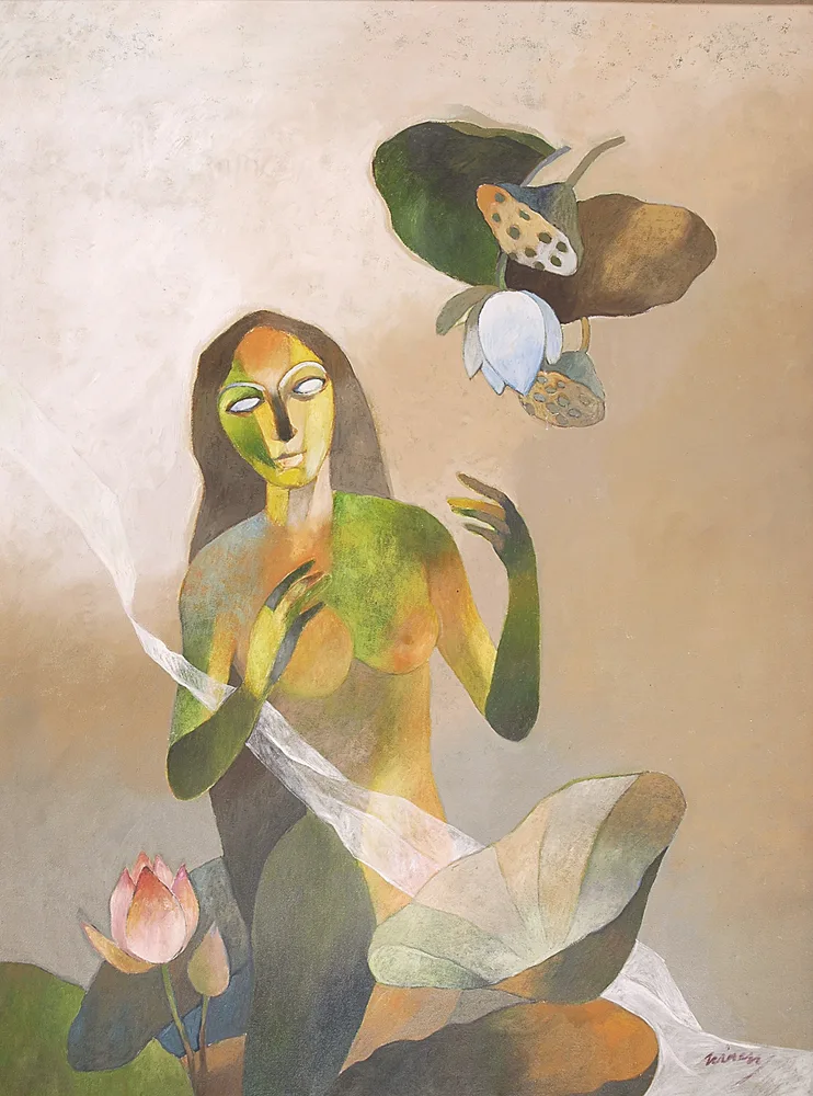 Lady in a Lotus Pond by Niren Sen Gupta